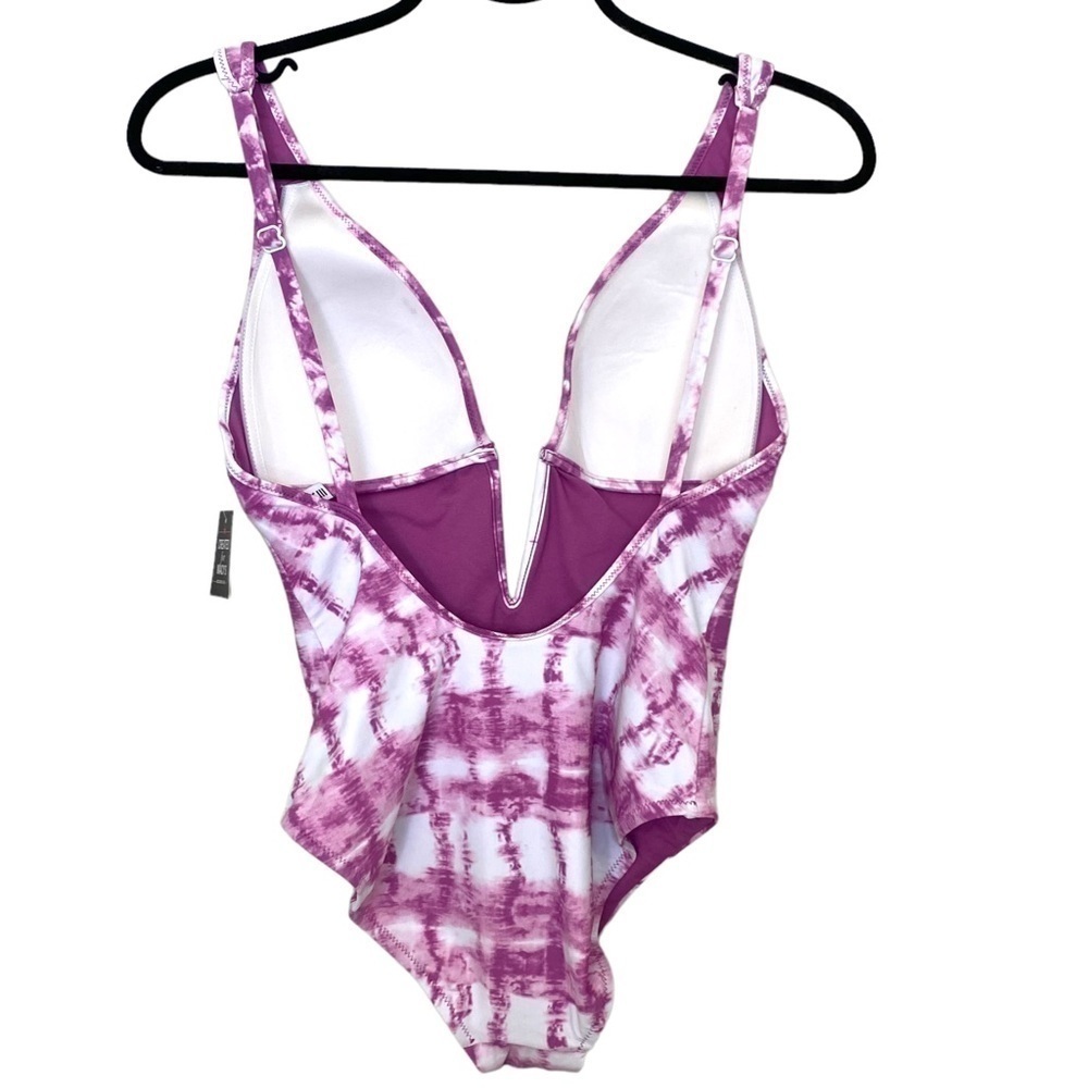BAR III Summer Stripes Plunge Tie Dye One-Piece Swimsuit - Picture 5 of 11